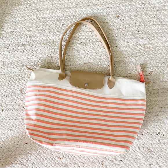 Longchamp Le Pliage Neon Stripe Mariniere Tote Bag - Picture 2 of 12